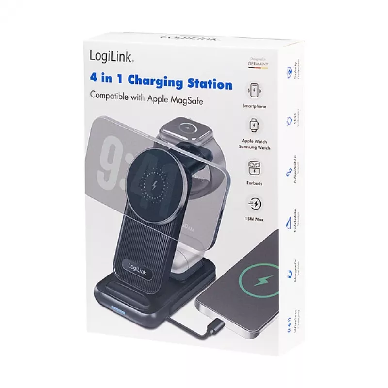 Logilink 4-in-1 bezdrôtová stolná nabíjačka, 15W Qi nabíjacia stanica (PA0292)