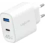 LogiLink 45W GaN USB nástenná nabíjačka, 1x USB-C PD, 1x USB-A QC, biela, euro konektor (PA0410)