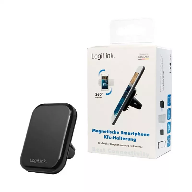 LogiLink AA0114 magnetický držiak do vetracích mriežok pre smartfóny, 360° otočný, univerzálny, čierny