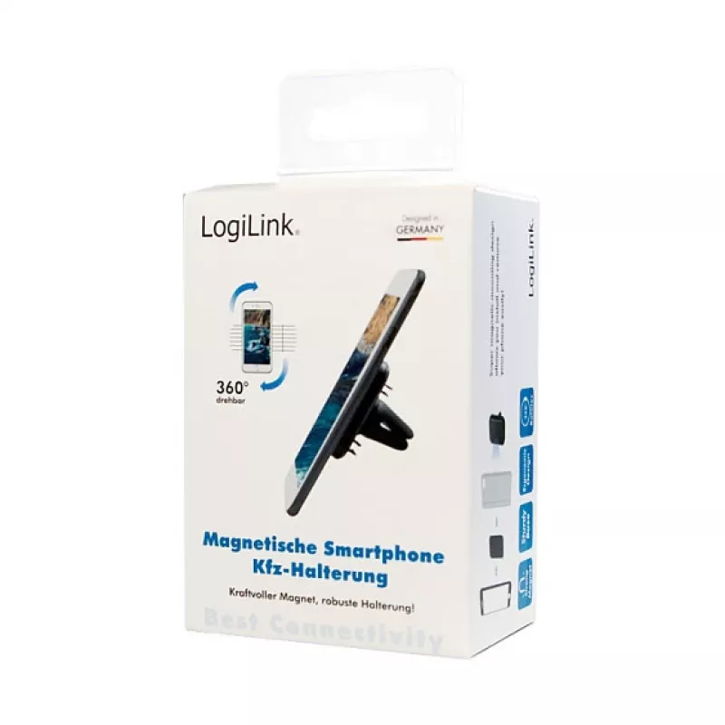 LogiLink AA0114 magnetický držiak do vetracích mriežok pre smartfóny, 360° otočný, univerzálny, čierny