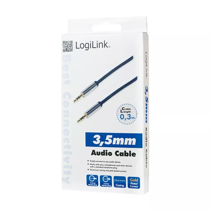 LogiLink CA10030 Premium 3.5mm TRS jack kábel, kovový konektor, modrý, 0.3m