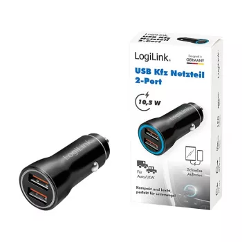 LogiLink PA0285 2-portová USB autonabíjačka 10,5 W, s LED osvetlením, čierna