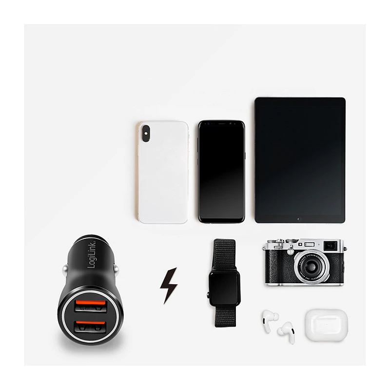 LogiLink PA0285 2-portová USB autonabíjačka 10,5 W, s LED osvetlením, čierna