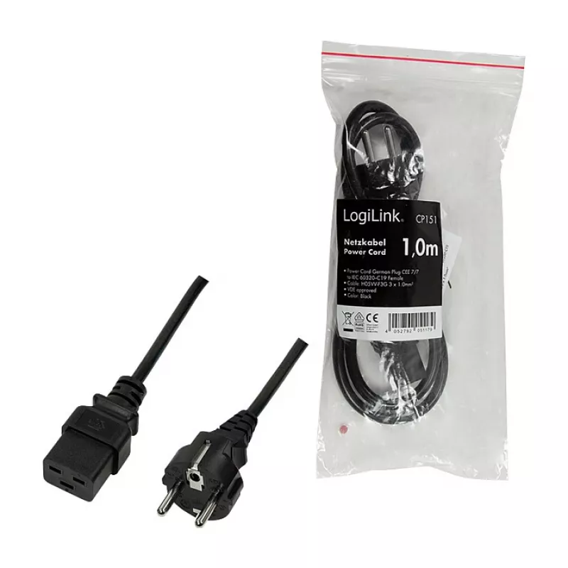 Logilink CP151 napájací kábel, CEE 7/7 na IEC C19, čierny, 1 m