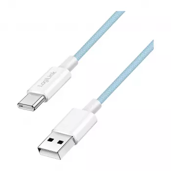 LogiLink CU0330 USB 2.0 Type-C kábel, USB-A konektor samec na USB-C konektor samec, 480 Mbps, 60W Power Delivery, nylonový oplet, modrý, 1 m