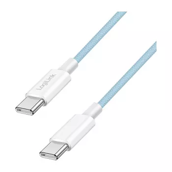 LogiLink CU0350 USB 2.0 Type-C na Type-C kábel, 1 m, nylon spletaný, modrý, 60W Power Delivery, 480 Mbps