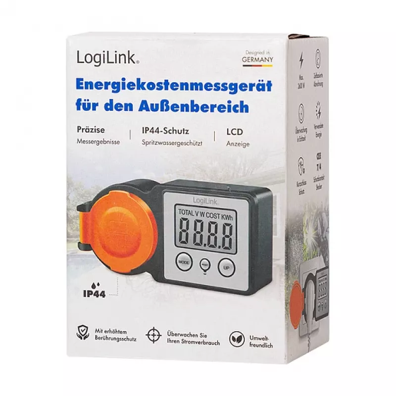 LogiLink Merač spotreby energie do exteriéru, LCD displej, čierna/oranžová