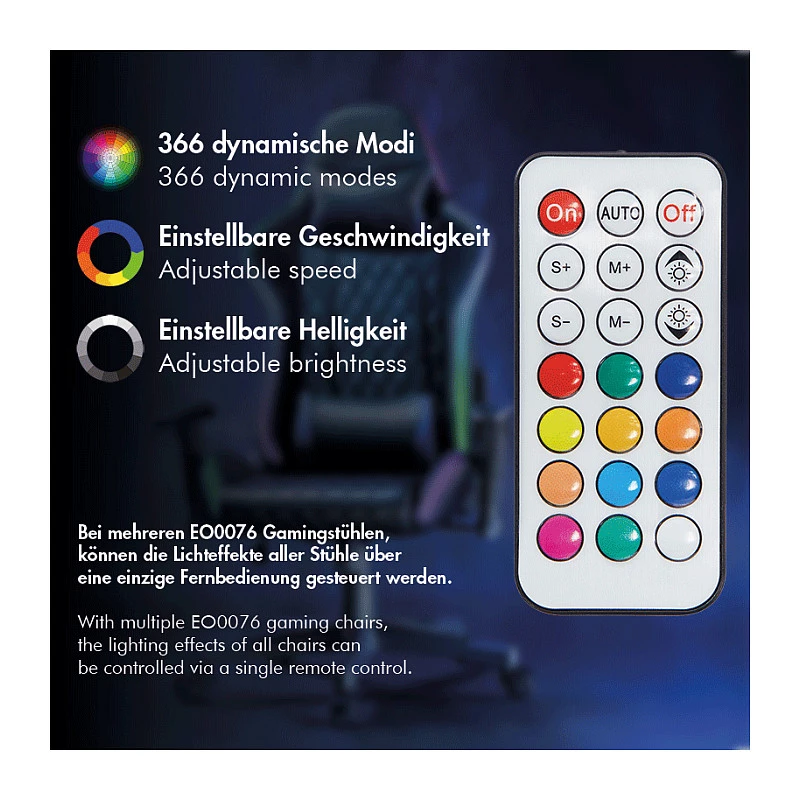 LogiLink EO0076 herná stolička s RGB osvetlením, bedrová opierka, čierna/modrá