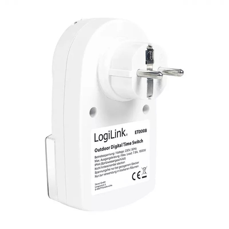 LOGILINK ET0008 Vonkajšie digitálne časové spínače - IP44, 10 programov ZAP/VYP, 16A/3680W, Schuko (typ F), čierna/sivá