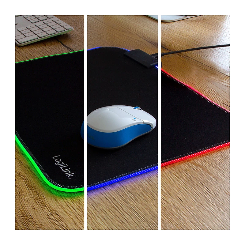 LOGILINK ID0183 herná podložka pod myš s RGB LED, 350x260mm, 3mm mäkká, čierna