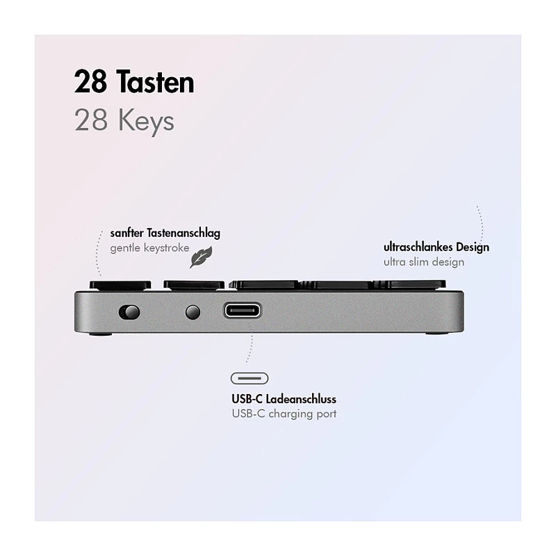 LogiLink ID0212 bezdrôtová numerická klávesnica, 28 klávesov, Bluetooth 5.0, Space Grey