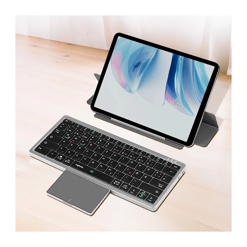 LOGILINK ID0214 bezdrôtová klávesnica s touchpadom, Bluetooth 5.1, 3-kanálová, sivá
