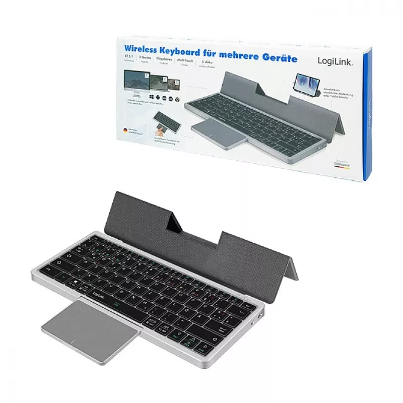LOGILINK ID0214 bezdrôtová klávesnica s touchpadom, Bluetooth 5.1, 3-kanálová, sivá
