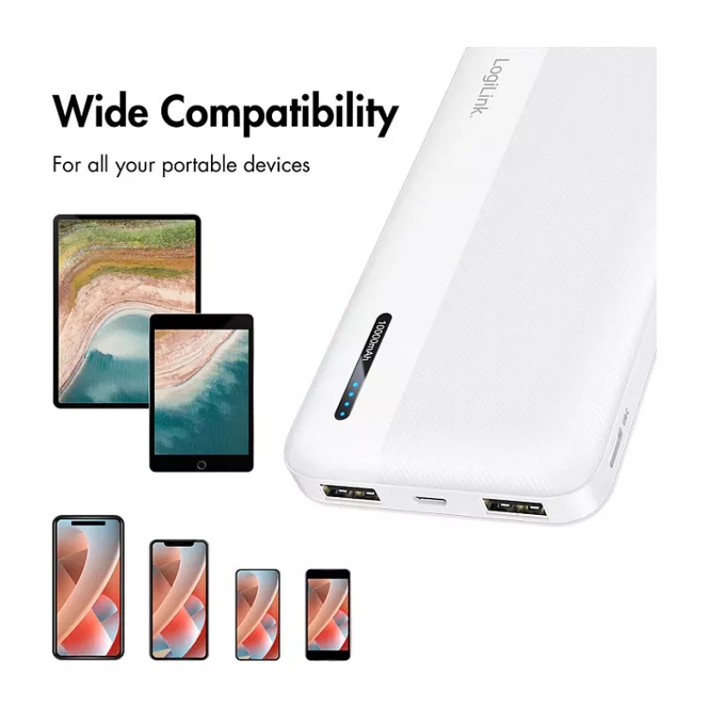 Logilink mobilná power banka, LiPo, 10000 mAh, USB-C in/out, biela