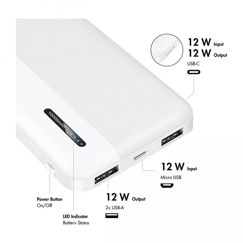Logilink mobilná power banka, LiPo, 10000 mAh, USB-C in/out, biela