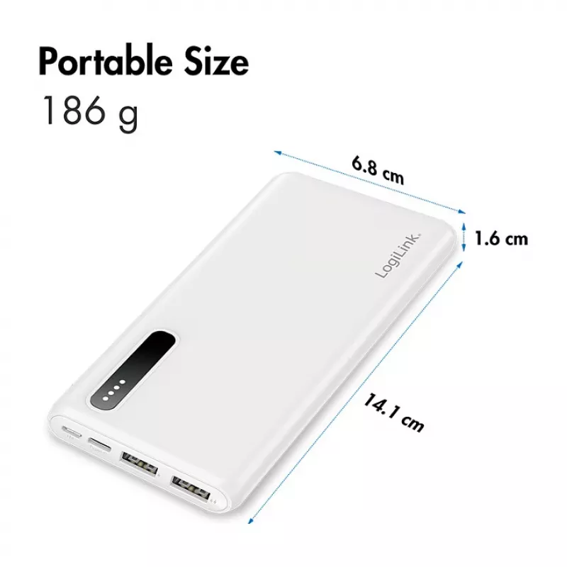 Logilink mobilná power banka, LiPo, 8000 mAh, biela
