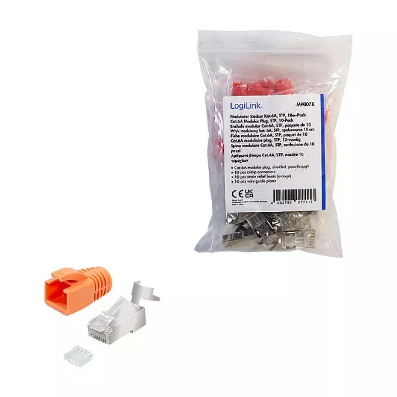 LogiLink modulárny konektor RJ45 Cat.6A STP Pass Through, balenie 10 ks