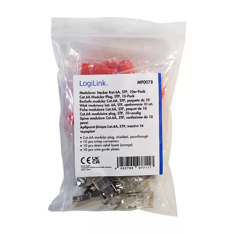 LogiLink modulárny konektor RJ45 Cat.6A STP Pass Through, balenie 10 ks
