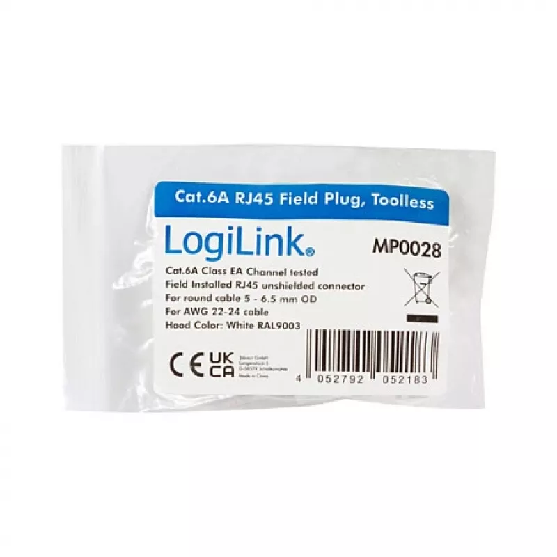 LogiLink modulárny konektor RJ45 Cat.6A, UTP, bez nástroja, biely