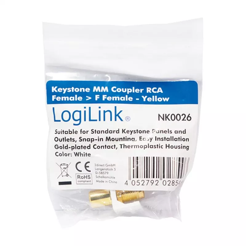 LogiLink NK0026 Keystone RCA konektor samica na F konektor samica spojovací modul, žltý