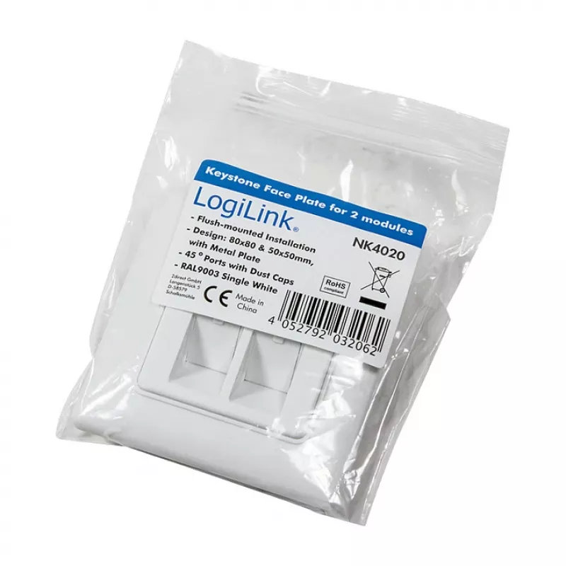 LogiLink NK4020 keystone nástenná zásuvka, podomietková, 2 moduly, signálna biela