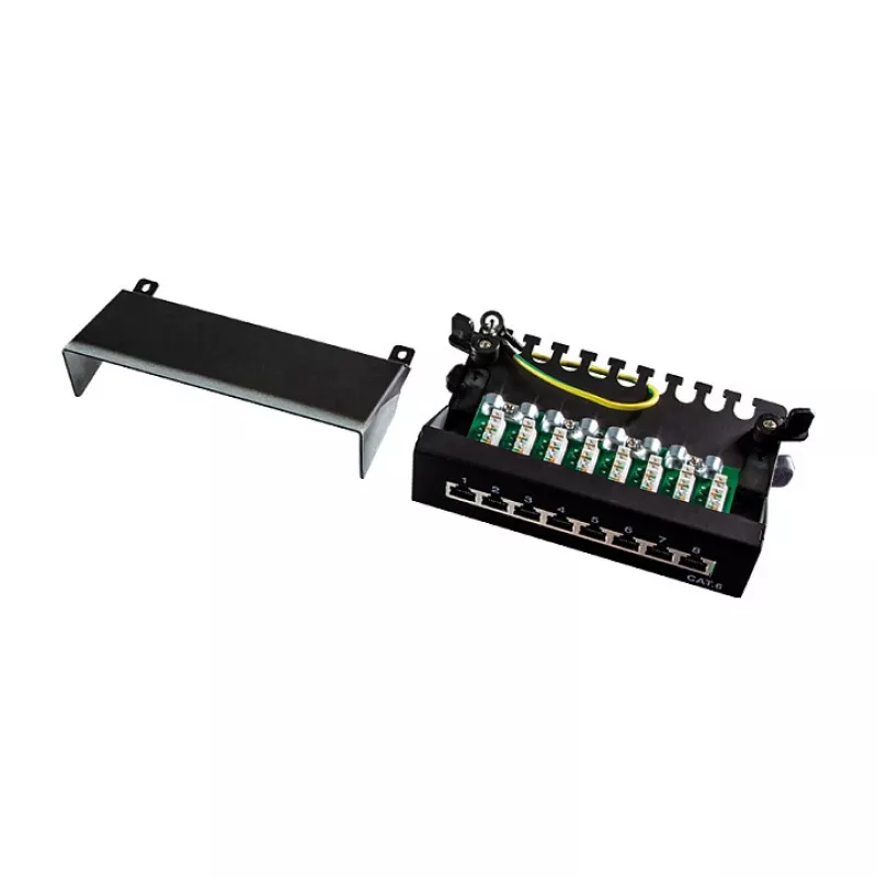 LogiLink NP0017B patch panel – 8 port Cat6 STP, montáž na stenu/pod stôl, čierny