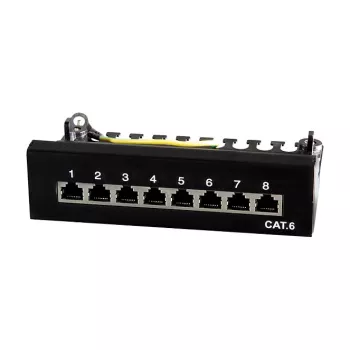 LogiLink NP0017B patch panel – 8 port Cat6 STP, montáž na stenu/pod stôl, čierny