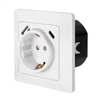 LOGILINK PA0253 nástenná zásuvka s 1 Schuko zásuvkou, 1 USB-A a 1 USB-C nabíjacím portom, 3,1 A, biela