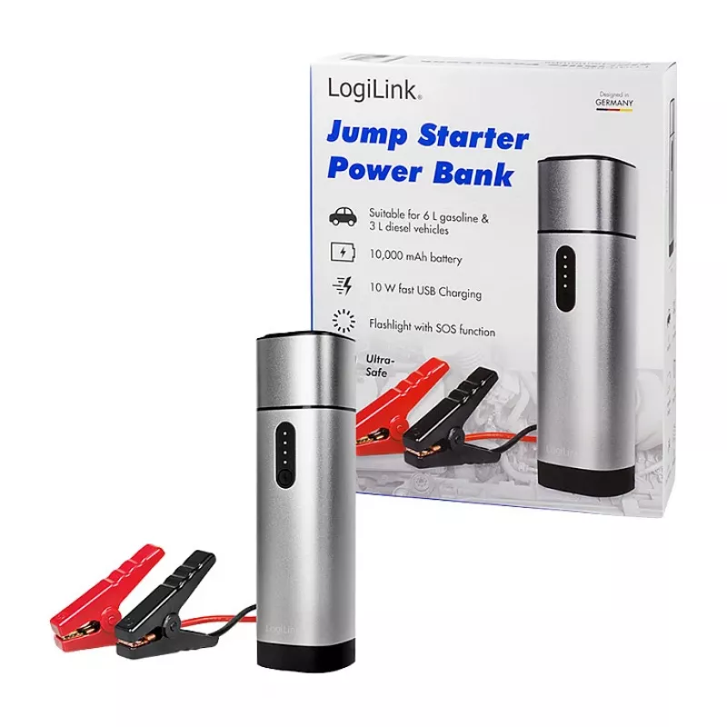LogiLink PA0266 štartovací zdroj do auta a powerbanka, 10000 mAh, LED baterka