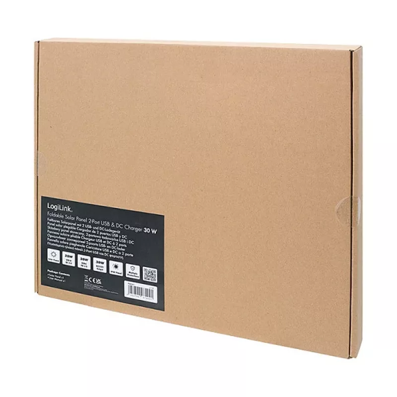LogiLink PA0341 skladací solárny panel, 30 W, USB-C, USB-A, výstup DC5521, 2 moduly, účinnosť 21 %