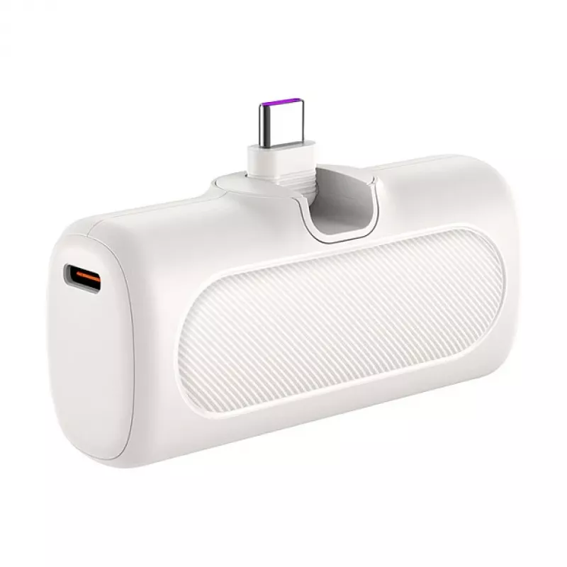 LogiLink PA0349W mobilná power banka, 5000 mAh, LiPo, integrovaný sklápací USB-C konektor a USB-C port, biela