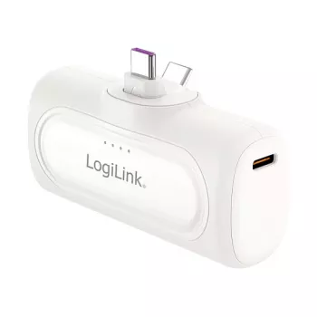 LogiLink PA0349W mobilná power banka, 5000 mAh, LiPo, integrovaný sklápací USB-C konektor a USB-C port, biela