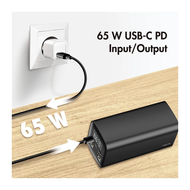 Logilink PA0350 mobilná power banka, 20 000 mAh, 65W PD & QC 3.0, čierna