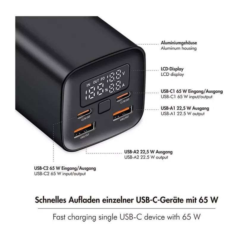 Logilink PA0350 mobilná power banka, 20 000 mAh, 65W PD & QC 3.0, čierna