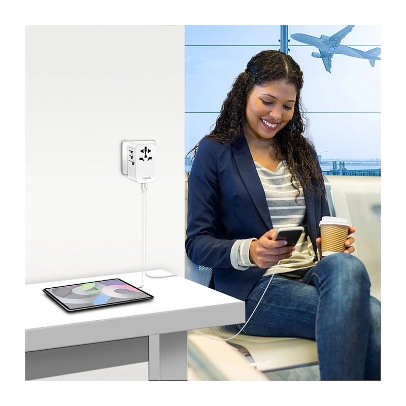 LOGILINK PA0357 USB-A/C cestovná nabíjačka, 70 W GaN, 4-portová, 2x USB-A (QC), 2x USB-C (PD), tenká, biela
