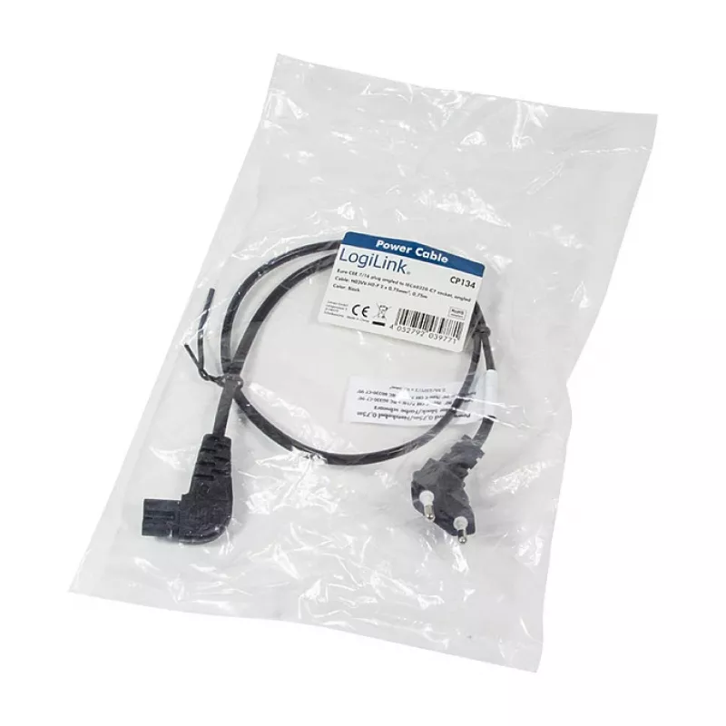 LogiLink napájací kábel euro konektor CEE 7/16 na IEC C7 0,75 m čierny