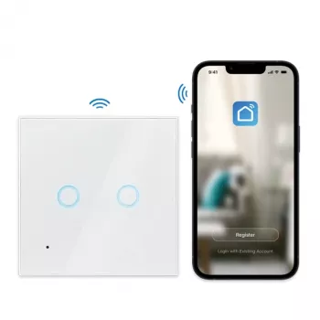 Logilink SH0112 WiFi Smart EU svetelný vypínač, 2-násobný, biela, kompatibilný s Tuya