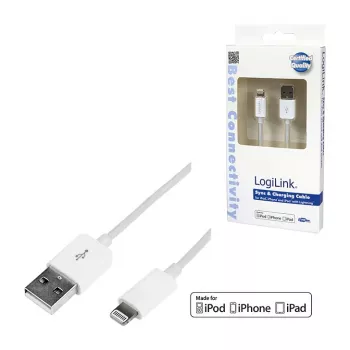 Logilink UA0199 Lightning kábel, MFI certifikovaný, USB-A na Lightning 8-pin, biely, 1m (rýchle nabíjanie a synchronizácia)