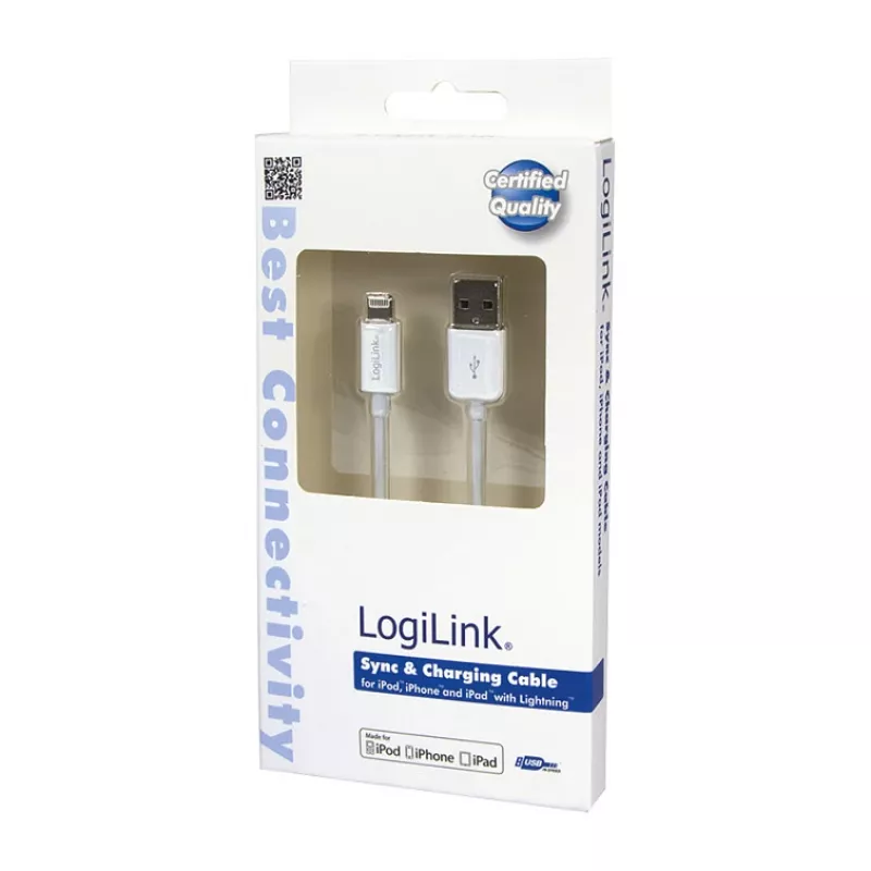 Logilink UA0199 Lightning kábel, MFI certifikovaný, USB-A na Lightning 8-pin, biely, 1m (rýchle nabíjanie a synchronizácia)