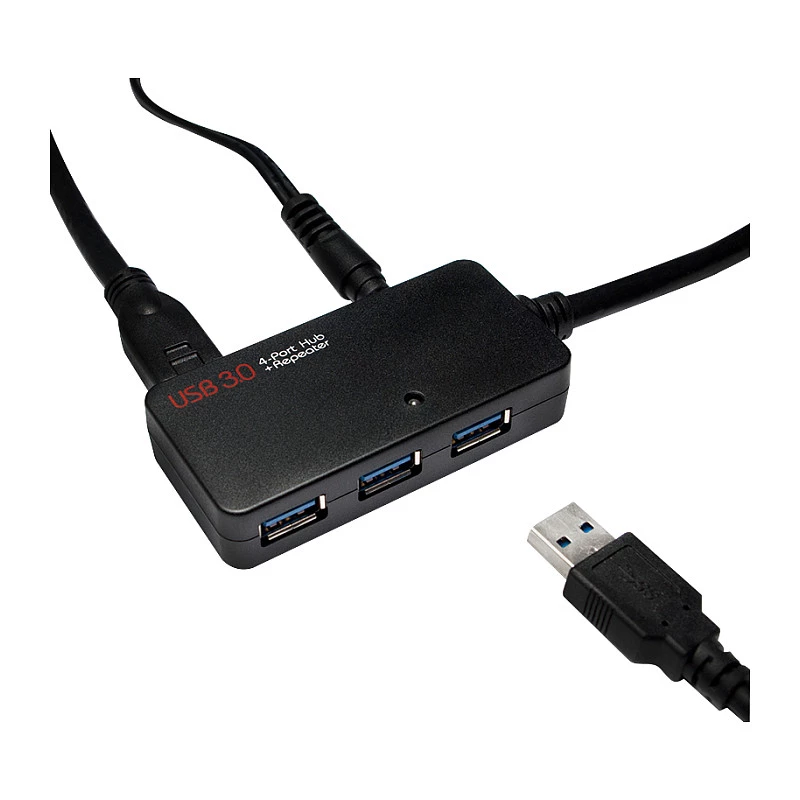LOGILINK UA0262 USB 3.0 aktívny predlžovací kábel, USB-A samec na 4x USB-A samica, 10m, čierny
