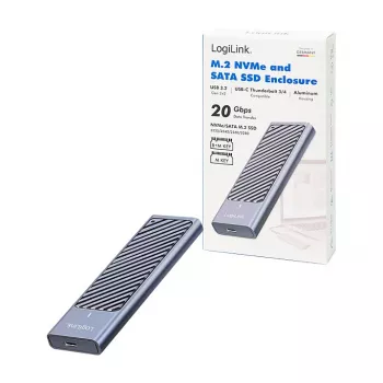 LogiLink UA0435 USB 3.2 Gen 2x2 puzdro na SSD, M.2 NVMe/SATA, USB-C, 20 Gbps, sivé
