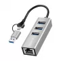Logilink UA0440 USB 3.2 Gen 1 3-port hub s Gigabit Ethernet adaptérom, USB-C a USB-A konektor, hliník