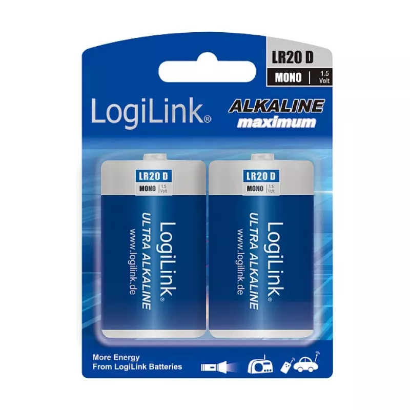 LogiLink Ultra Power alkalická D batéria LR20 2 ks blister