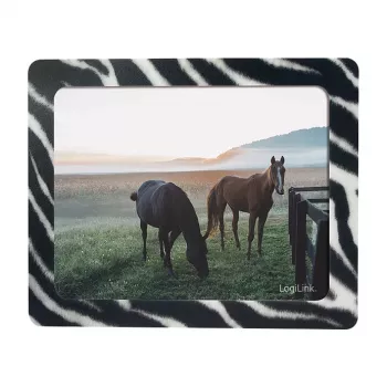LogiLink Ultraplochá podložka pod myš s integrovaným rámikom na fotografie, zebra dizajn, protišmyková gumená základňa, 2 mm, 10 x 15 cm foto, čierna/biela