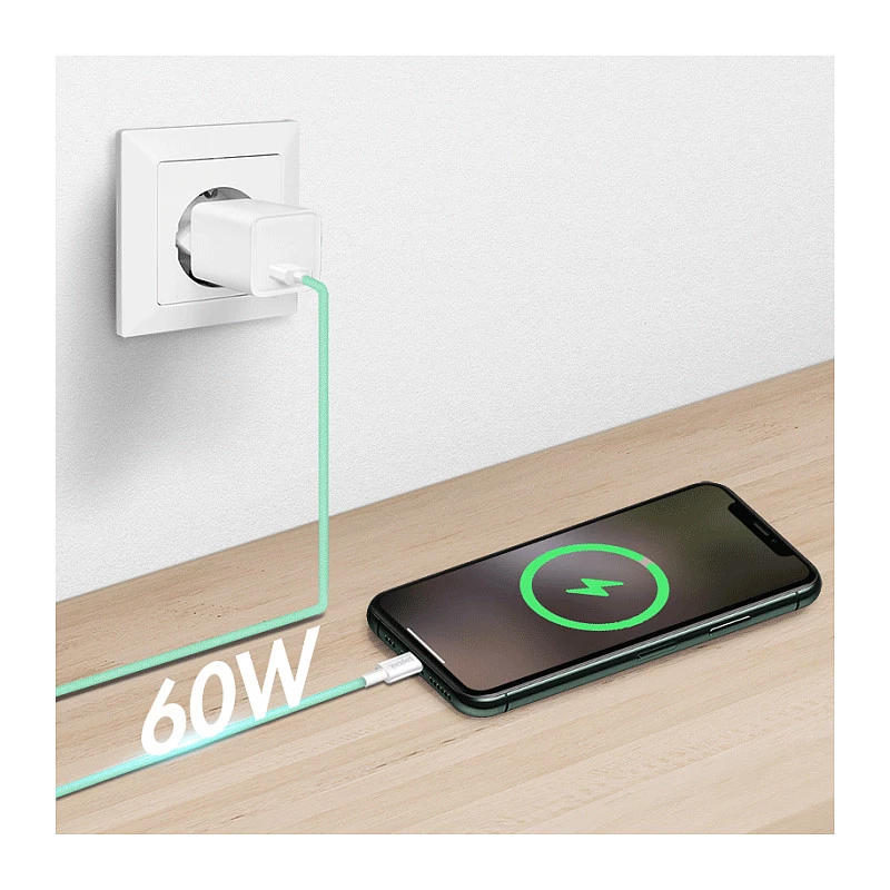 LogiLink USB 2.0 Type-C kábel, A/M na C/M, 480 Mbit/s, 60 W, nylon, zelený, 0,5 m