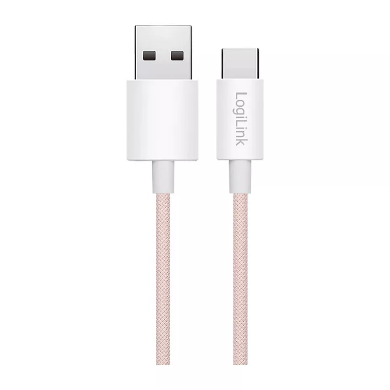 LogiLink USB 2.0 Type-C kábel, A/M na C/M, 480 Mbps, 60W, nylon, ružový, 0,5 m