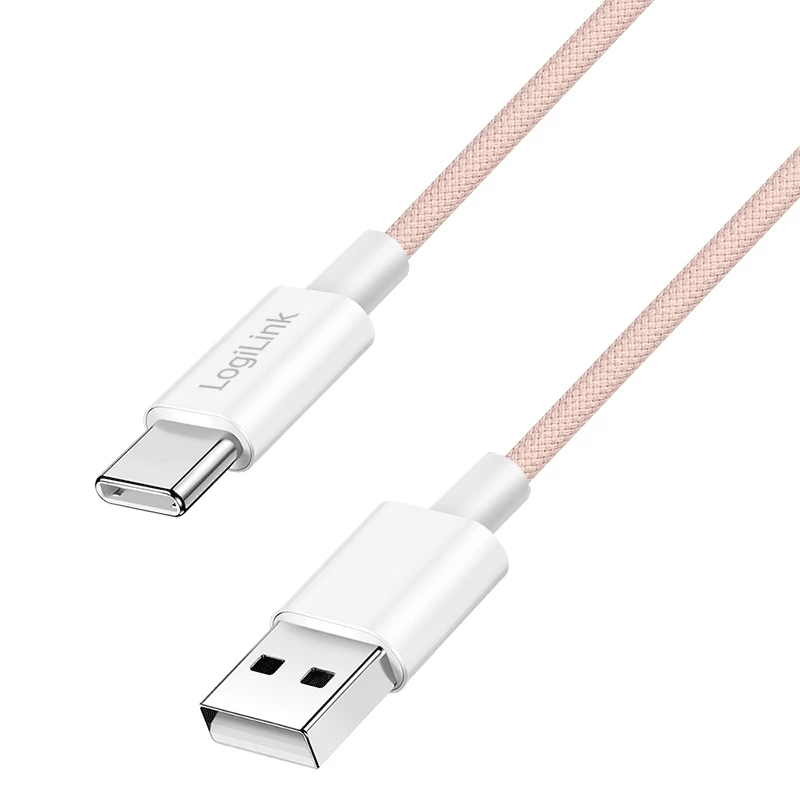 LogiLink CU0324 USB 2.0 Type-C kábel, A/M na C/M, 480 Mbps, 60W, nylon, ružový, 1 m