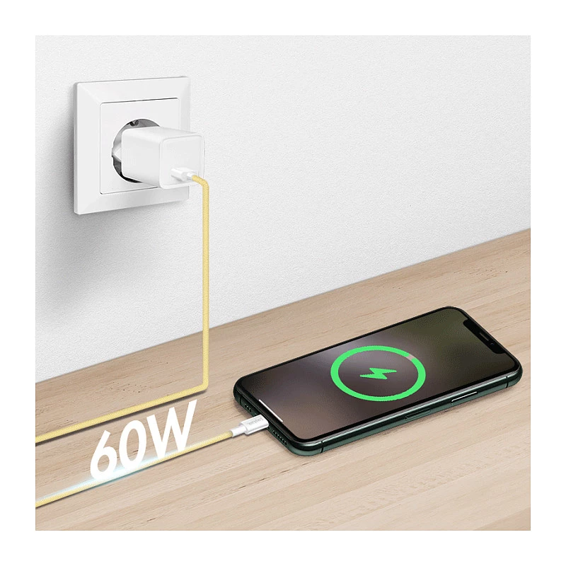 LogiLink USB 2.0 Type-C kábel, A/M na C/M, 480 Mbps, 60W, nylon, žltý, 0,5 m
