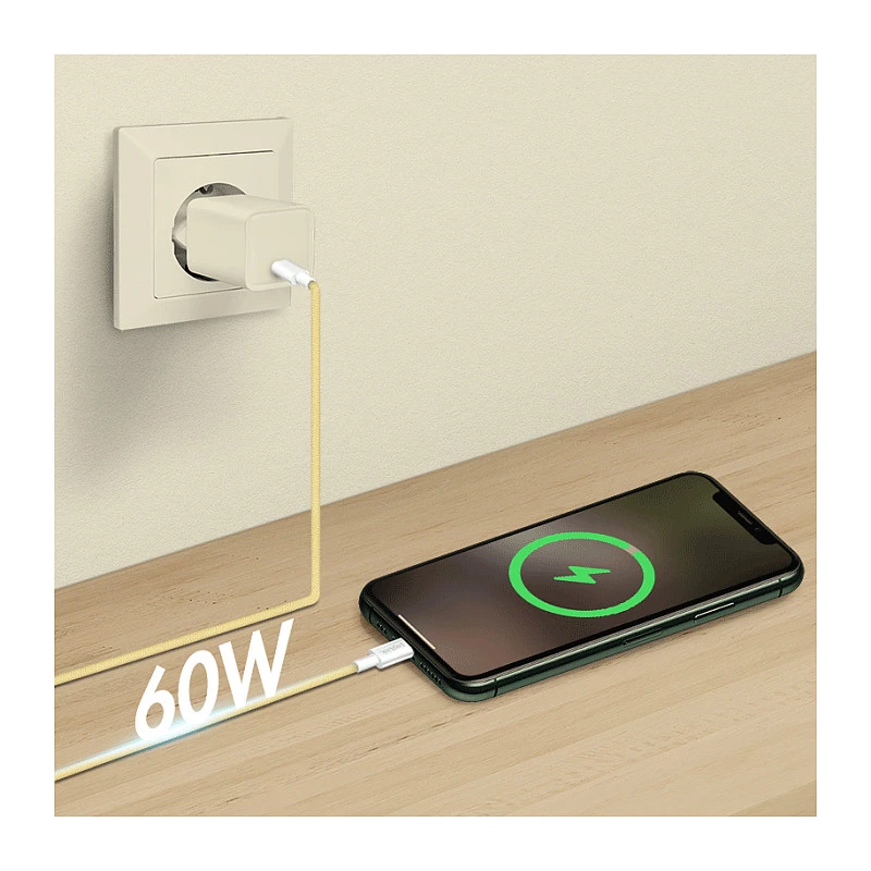 LogiLink USB 2.0 Type-C kábel, C/M na C/M, 480 Mbps, 60W, nylon, žltý, 0,5 m