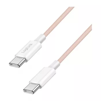 LogiLink USB 2.0 Type-C na Type-C kábel, 1m, 60W Power Delivery, nylon pletený, ružová